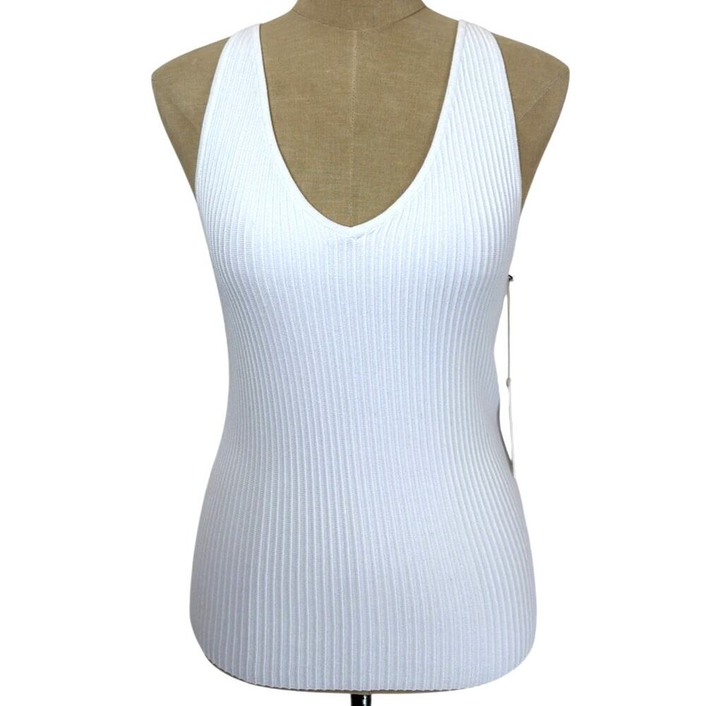 NWT Another Love Noa Front and Back V Neck Ribbed Sweater Tank Top XL White